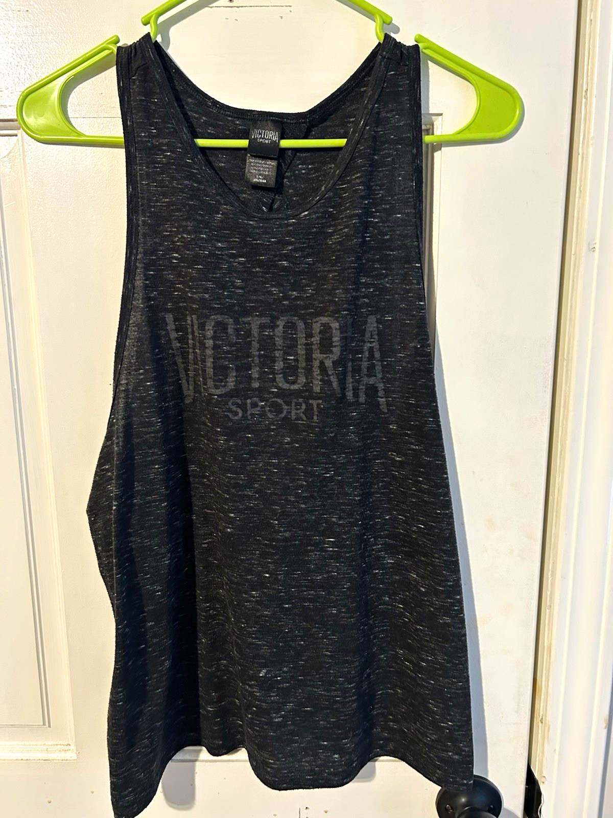 Victoria Sport Racerback Tank Top L/G Black/Gray Heathered Logo Scoop Neck
