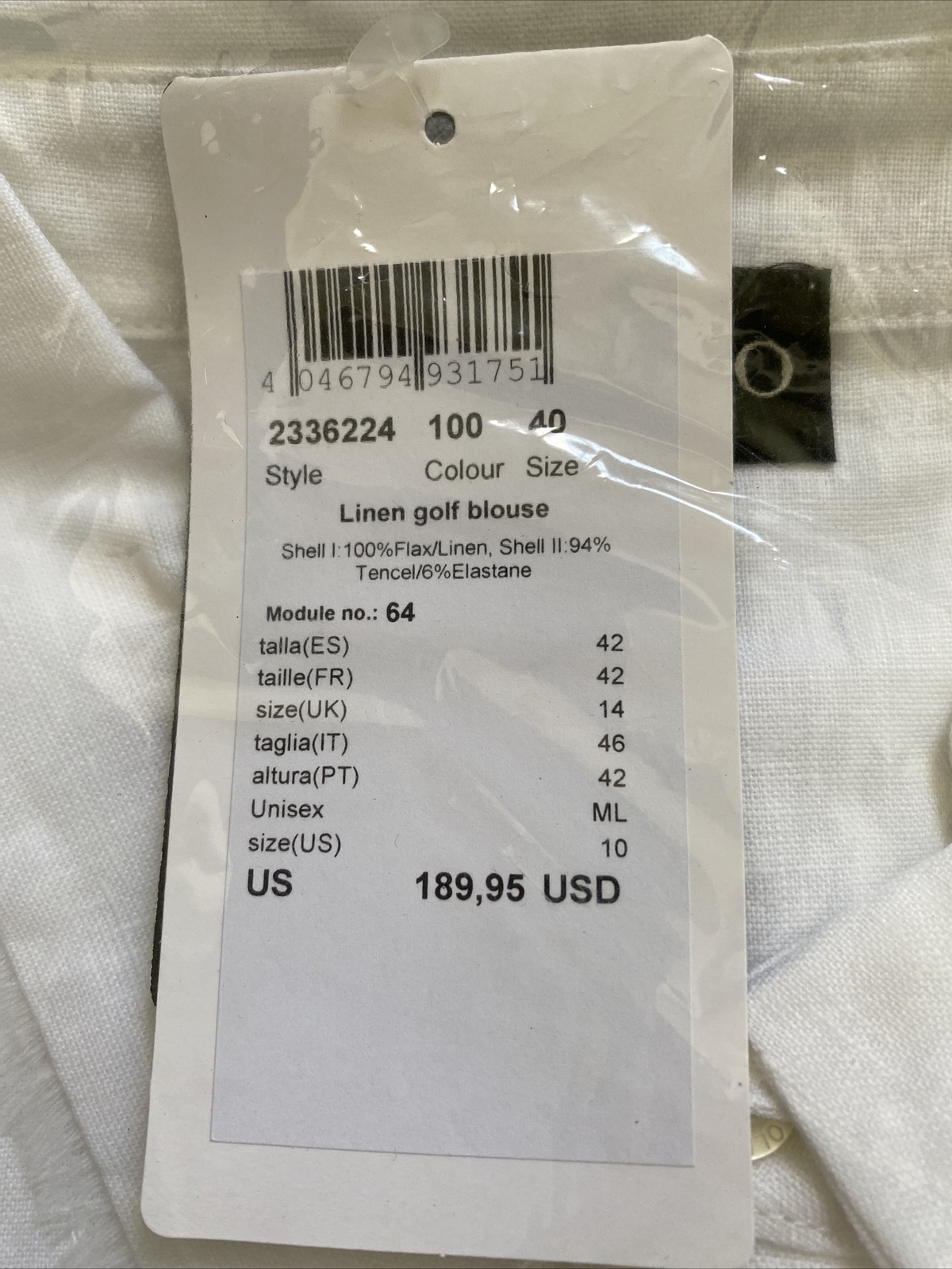 NWT Golfino Ladies Linen Golf Blouse 2336224 100 White Sz 6 10 NEW