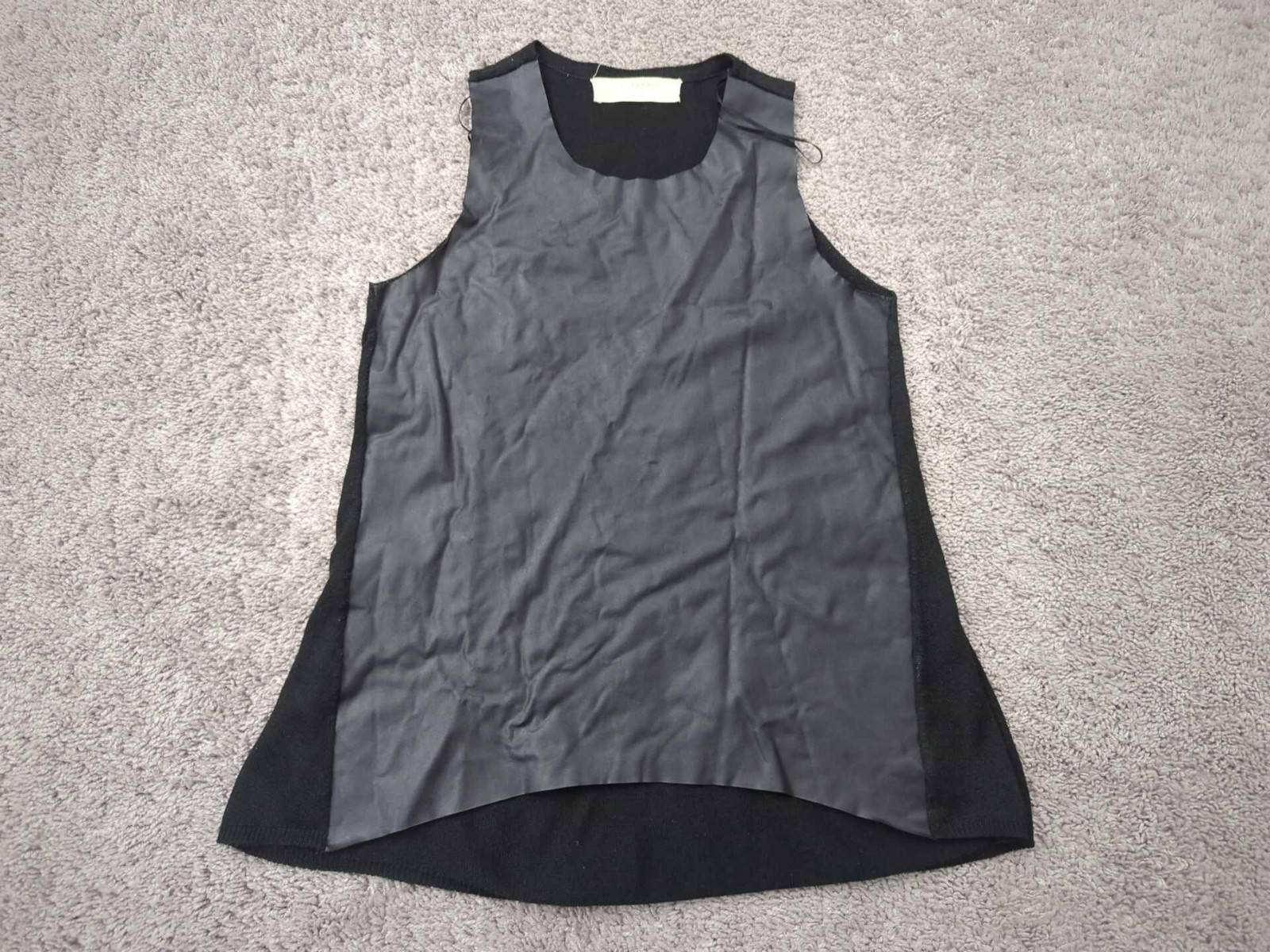 Zara Knit Top Womens M Black Sleeveless Faux Leather Front Knit Back Edgy Club