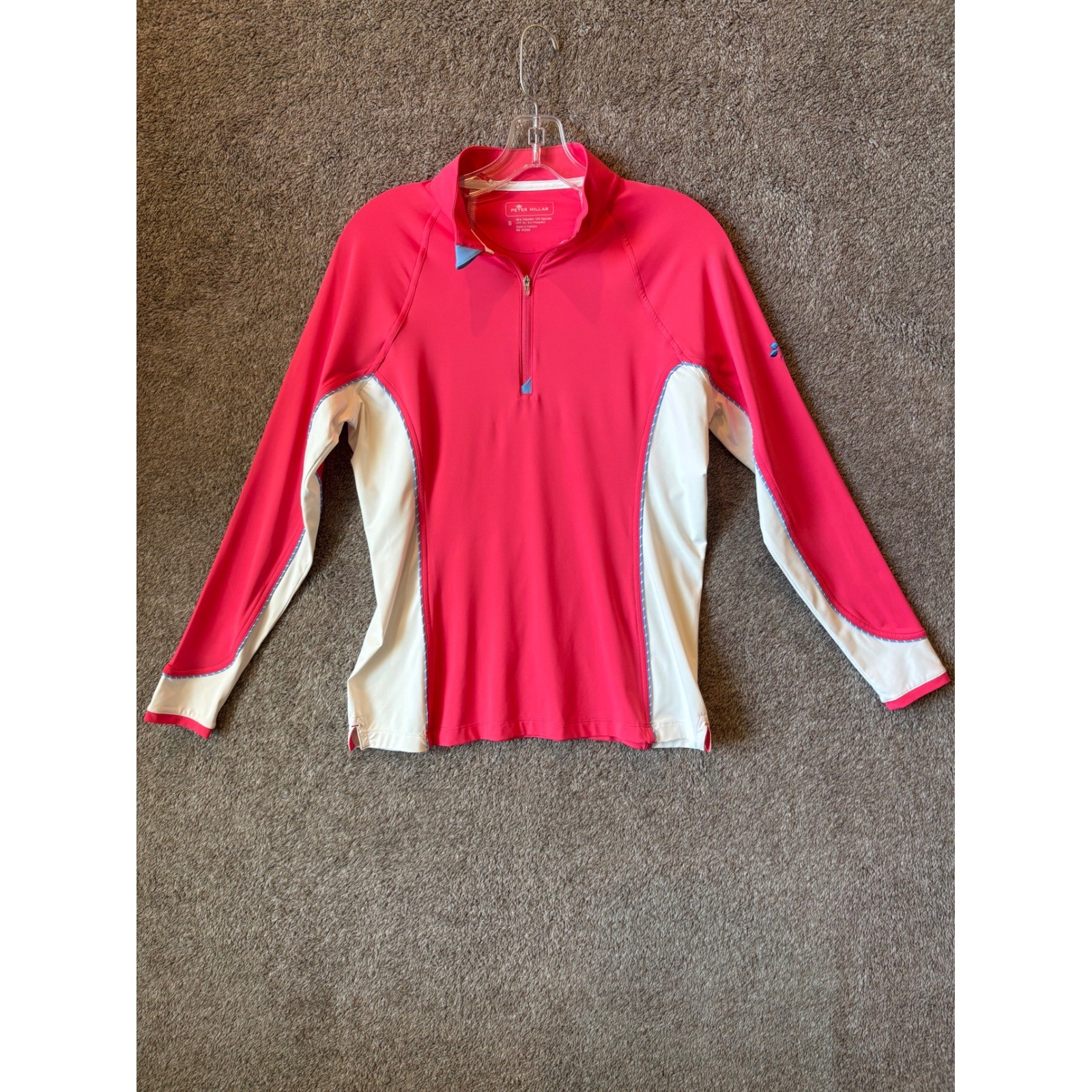 Peter Millar Golf Crown Sport Pink White Quarter Zip Pullover UPF 50+ Womens