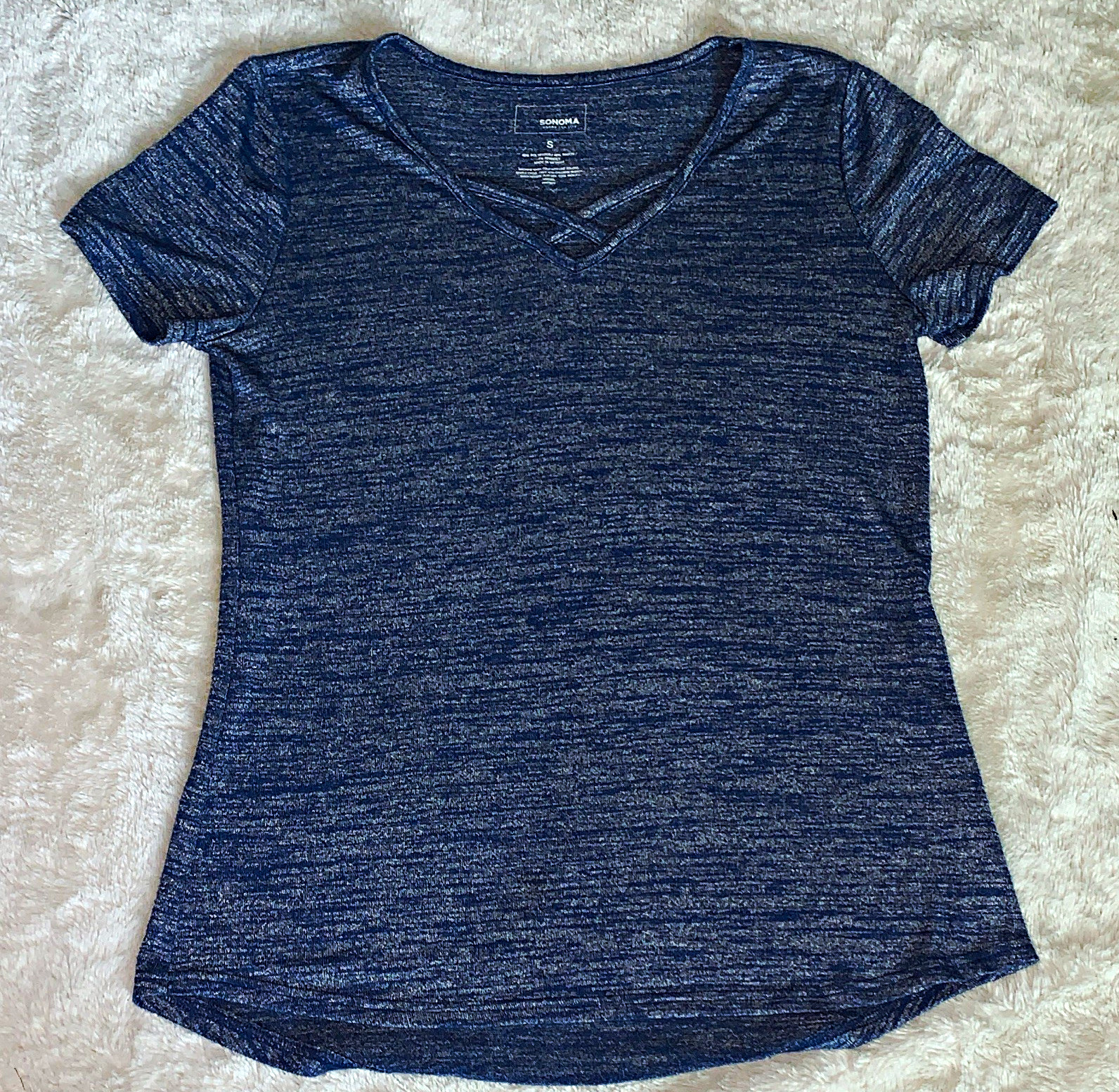 Sonoma Women’s Heathered Blue V-Neck Short Sleeve Stretch Athletic Tee S