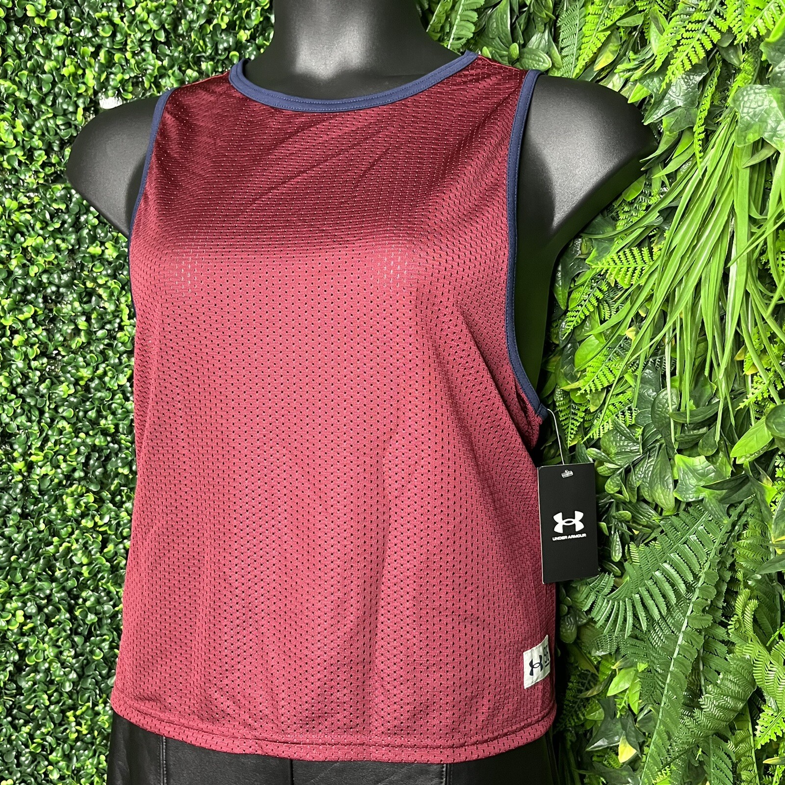 UNDER ARMOUR Women Tops Large Red Blue Sleeveless Retro Mesh Jersey 0120