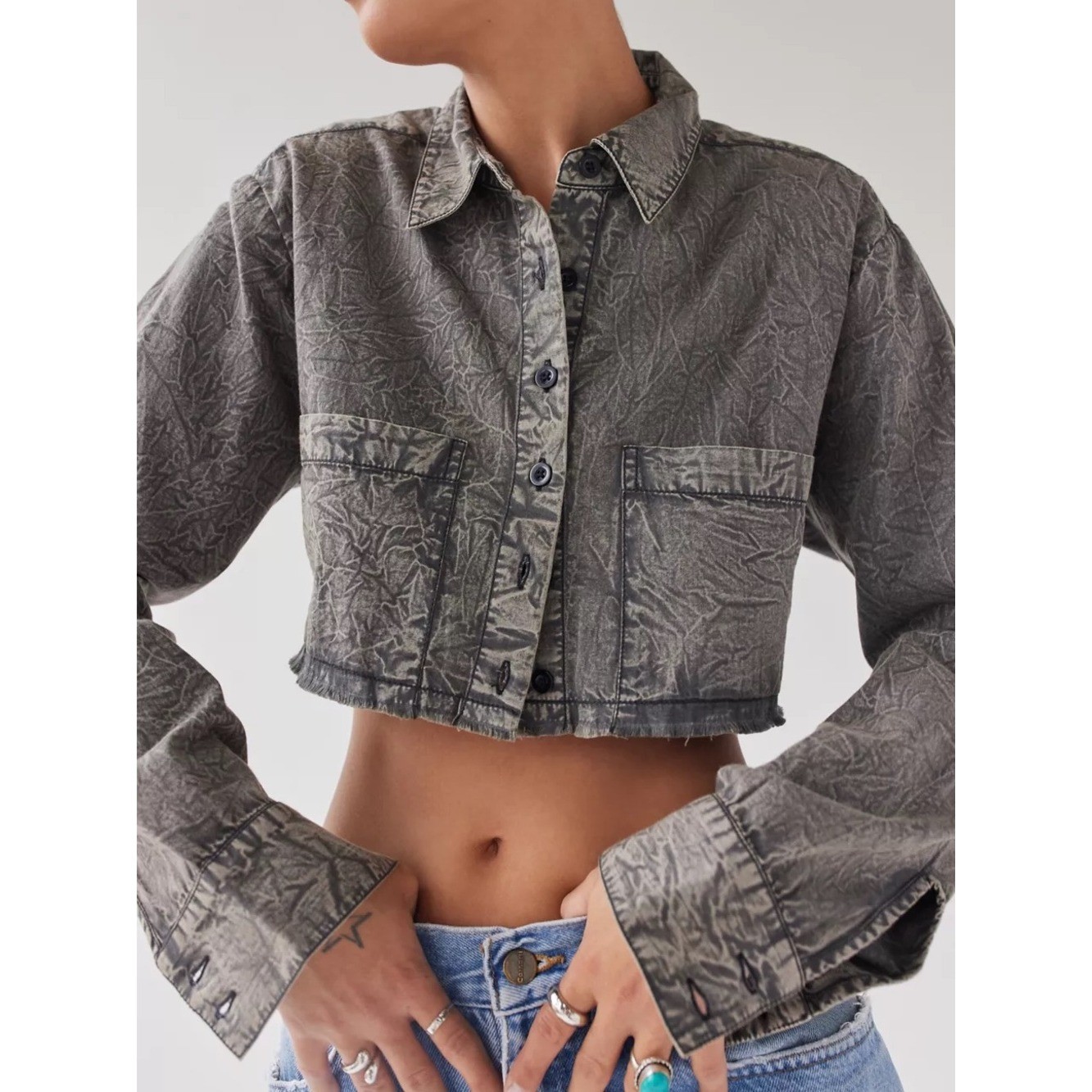 NWT BDG Davidson Cutout Button-Down Cropped Top