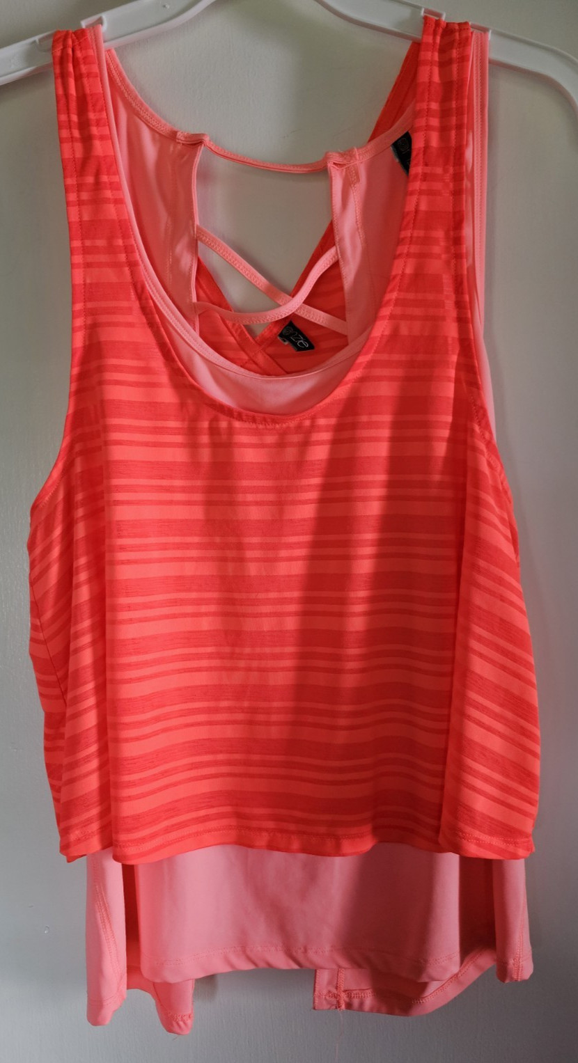 Onzie Orange Layered 2 Piece Top- M/L size -Running, Yoga, Gym, Activewear