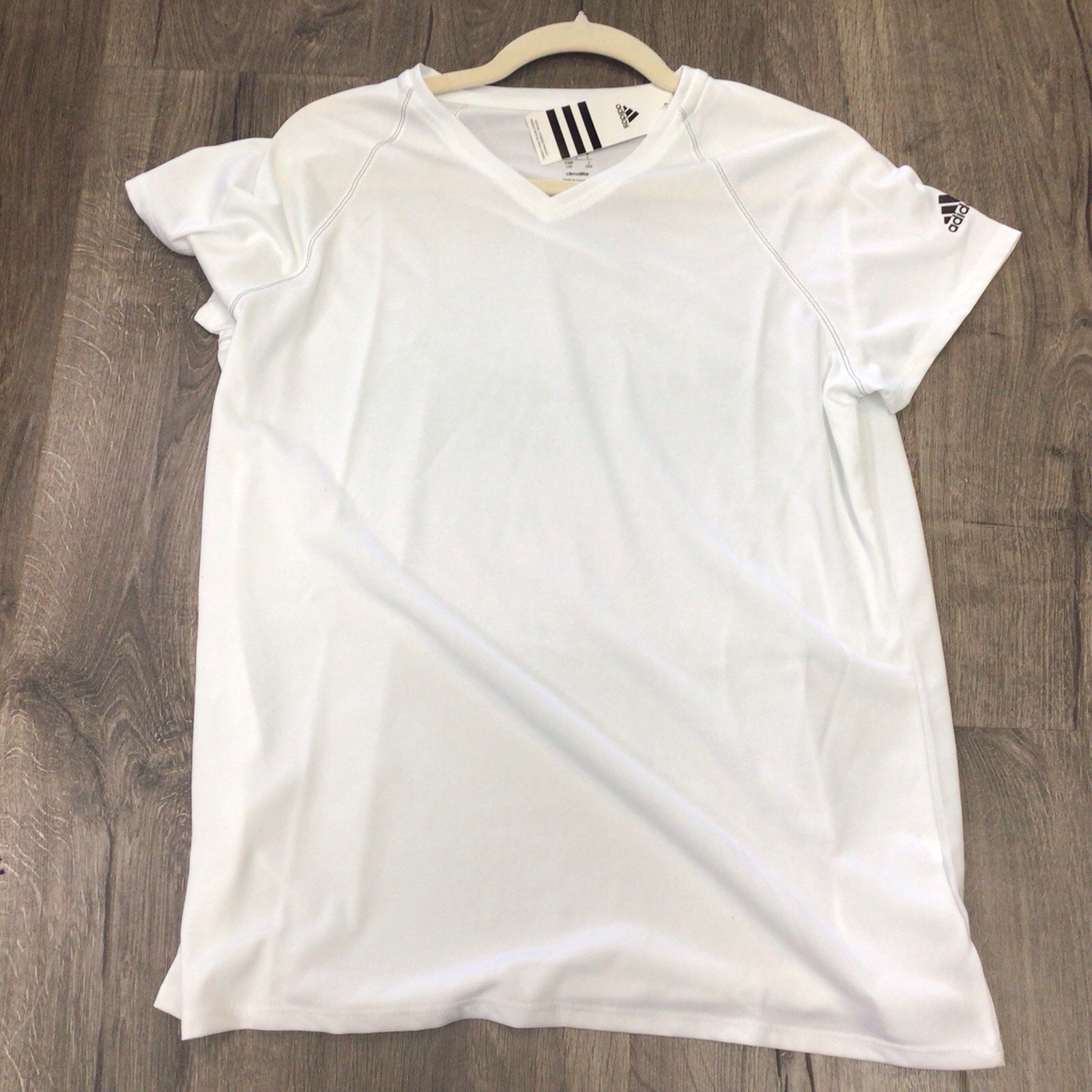 Adidas Climalite Womens Short Sleeve Athletic Tee Size Medium White V Neck Shirt