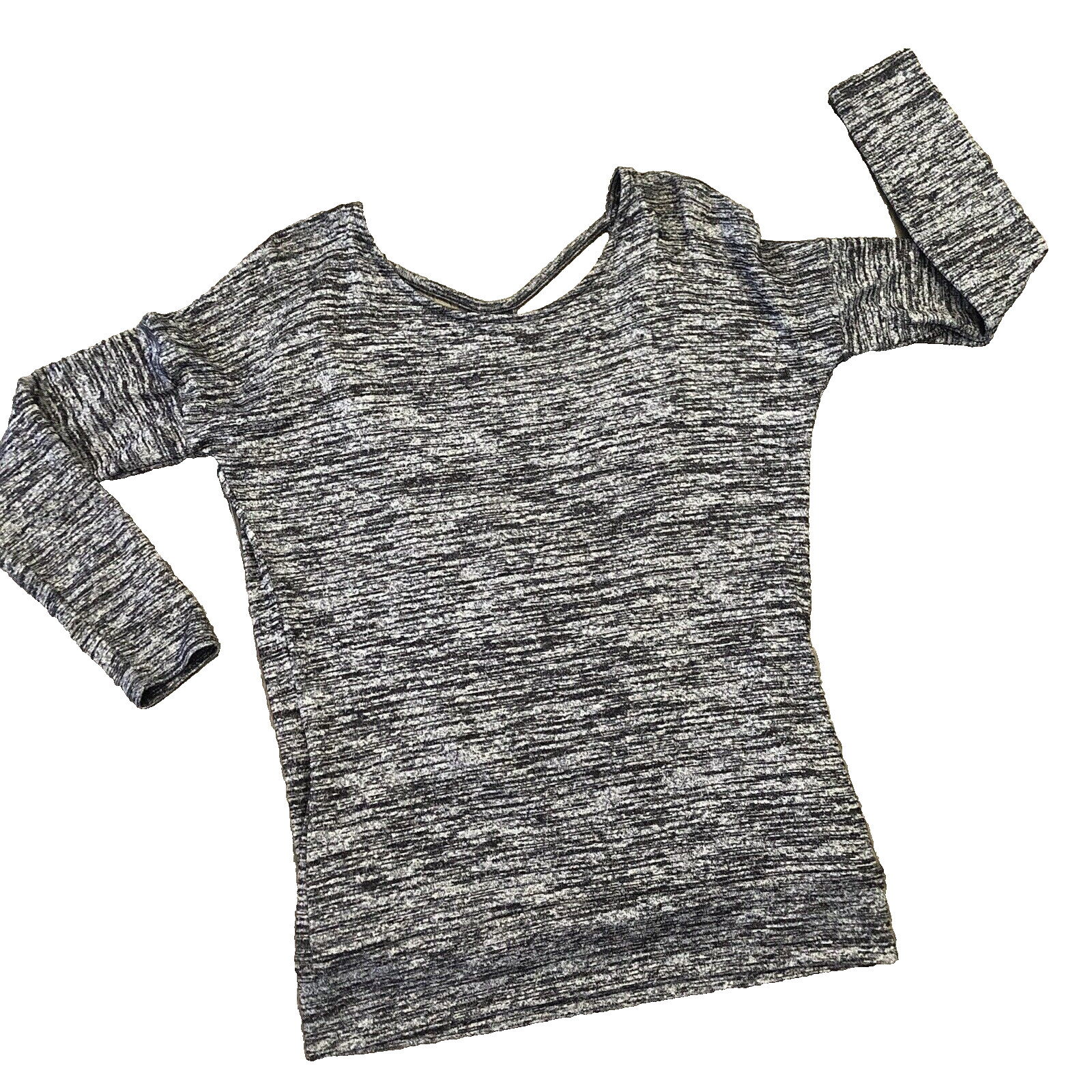 Athleta Top Womens Sz Small Gray Marled Open Wrap Back Long Sleeve Scoop Neck
