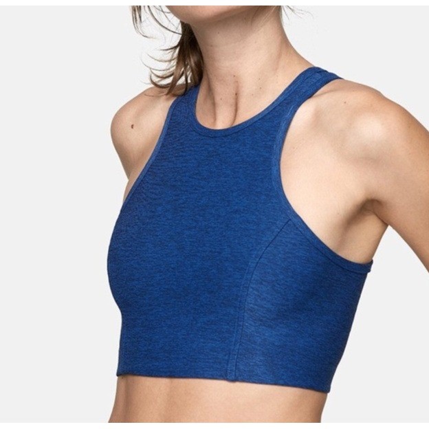 Outdoor Voices Womens TechSweat High Neck Crop Top Blue Heather Racerback XS