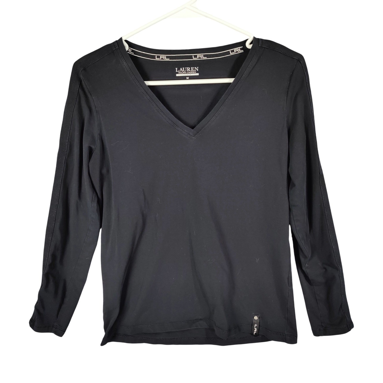 Ralph Lauren LRL Womens Active Athleisure Sporty Minimalist VNeck Top M Black