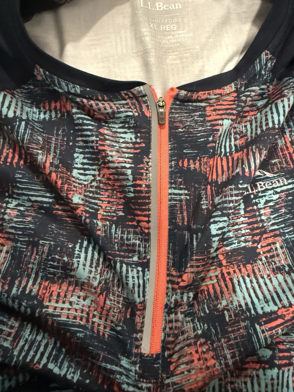 LL Bean 1/4 Quarter Zip Shirt Womens XL Fitted Blue StripLong Sleeve Active Top