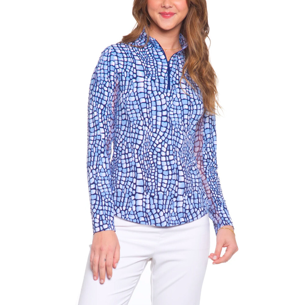 NWT Ladies IBKUL CARIE DENIM Long Sleeve Mock Golf Shirt XS S M L XL & XXL