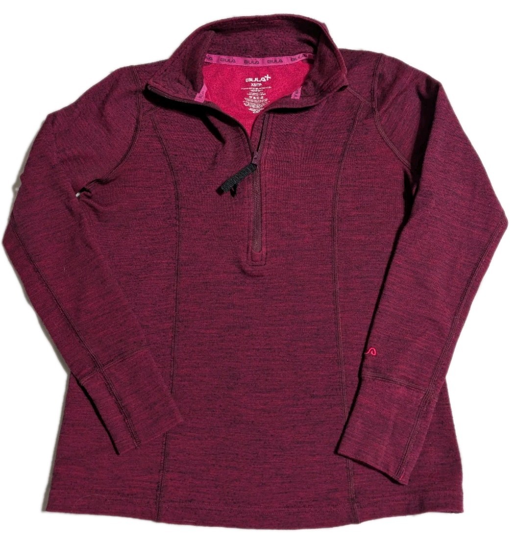 BULA Merino Wool Quarter Zip Base Layer Womens XS Pink Thermal Ski Top