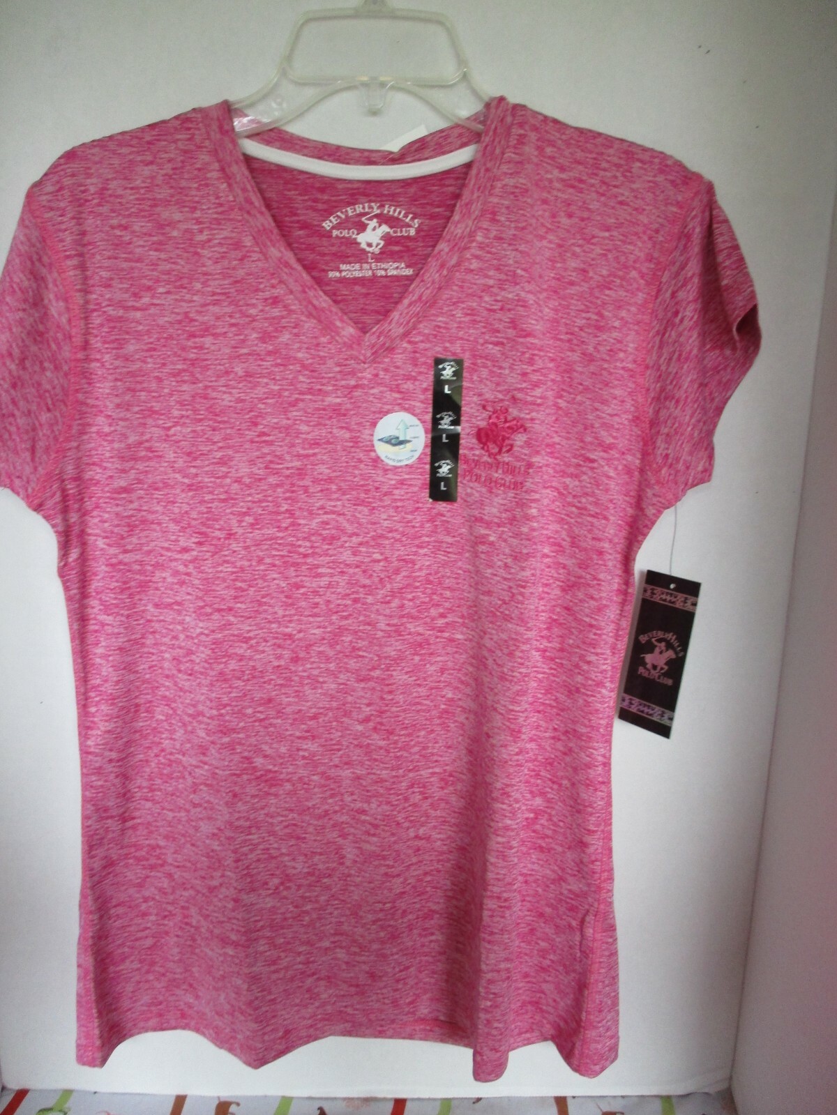 BEVERLY HILLS POLO CLUB~BHPC~Pink RAPID DRY TECH AHTLETIC SHIRT~Womens Large~NWT
