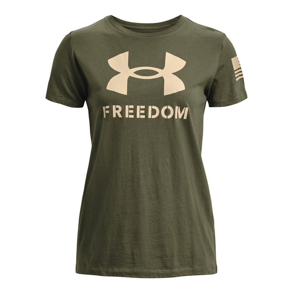 Under Armour 1370815 Women’s UA Freedom Logo T-Shirt, OD Green/Sand, Small