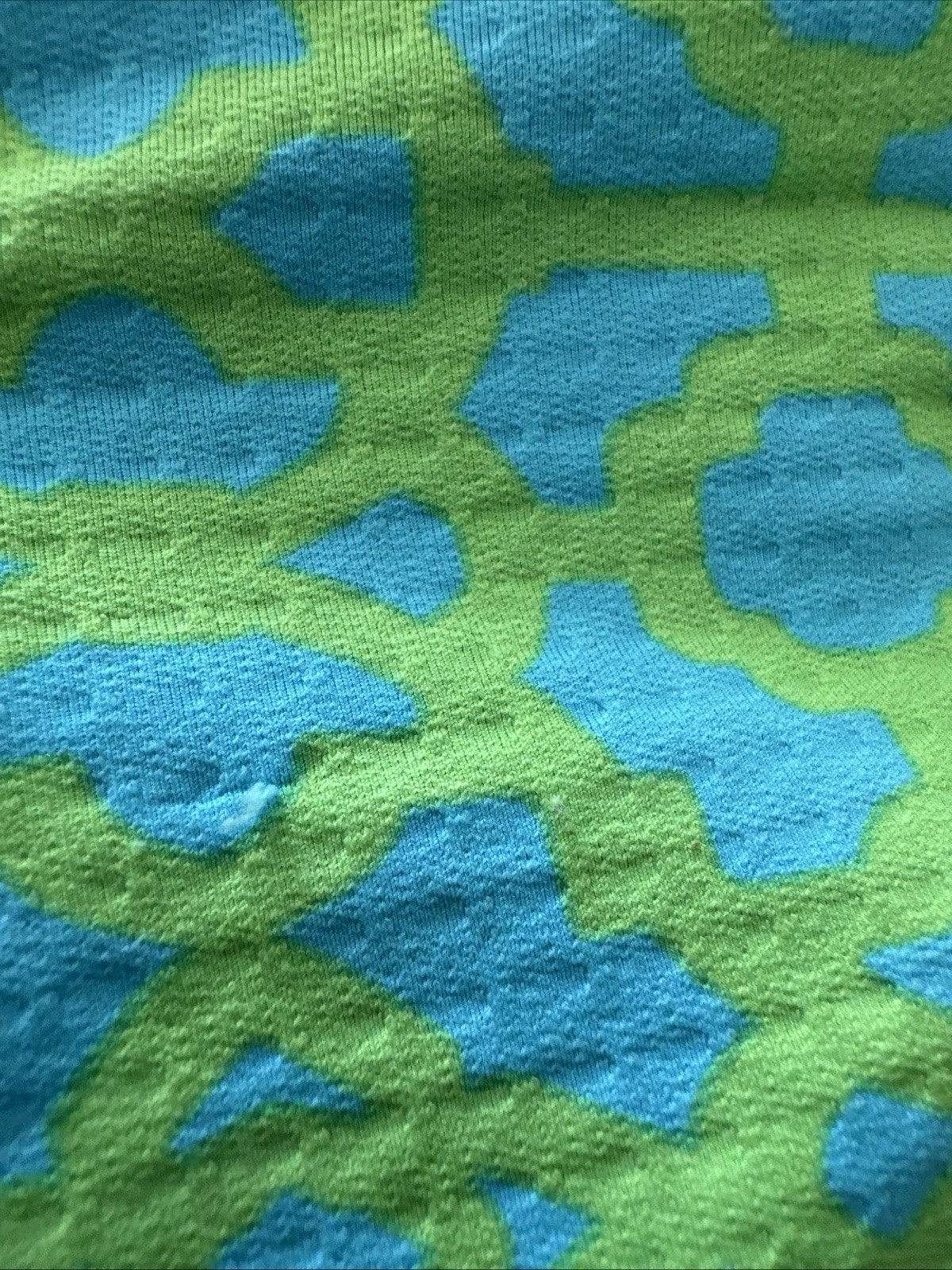 ICIKULS Geometric Small 1/4 Zip Pullover Top Blue Green Mesh Long Sleeve Flaw