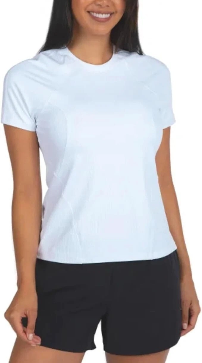 Spyder Active Women’s L White Performance T-Shirt UPF 50+ Wicking Stretch e1586