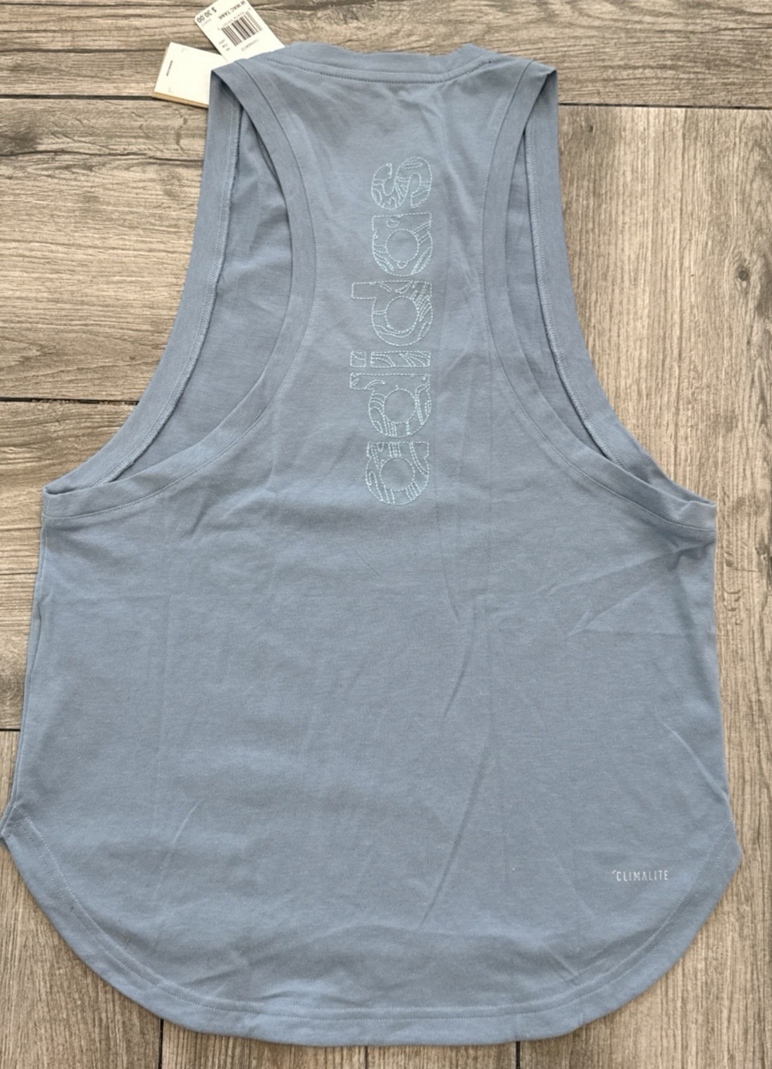 Adidas Women’s Medium Blue Gray Tank Top Curved Hem Vertical Logo on Back NWT