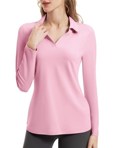 FKEEP WOMEN’S TENNIS GOLF SHIRT LONG SLEEVED TOP SPORT V-NECK ATHLETIC S -PINK