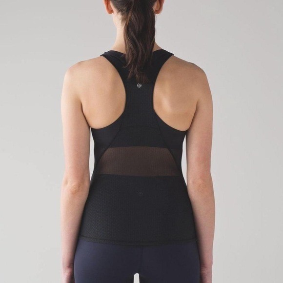 Lululemon Bodycon Tank Women’s Size 6 Black Sheer Polka Dot Stretch Yoga Pilates