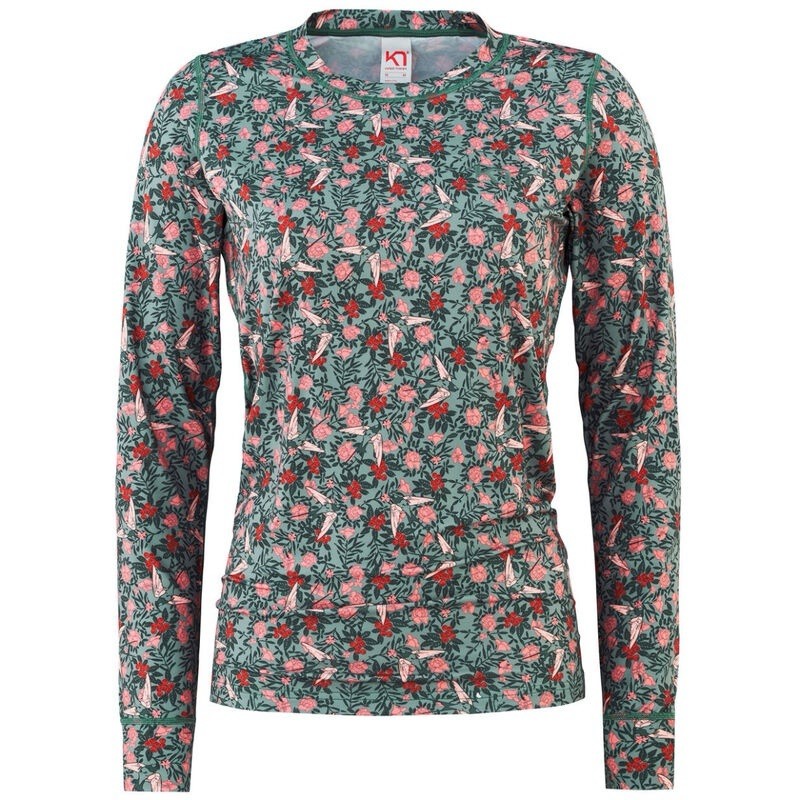 NEW Kari Traa Fryd Womens Size Large Activewear Base Layer LS Shirt Green Floral