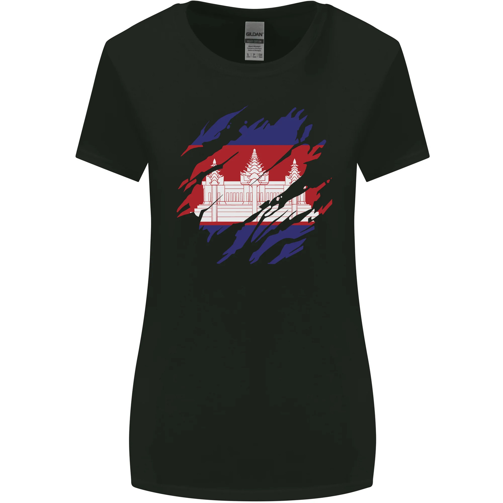 Torn Cambodia Flag Cambodian Day Football Womens Wider Cut T-Shirt