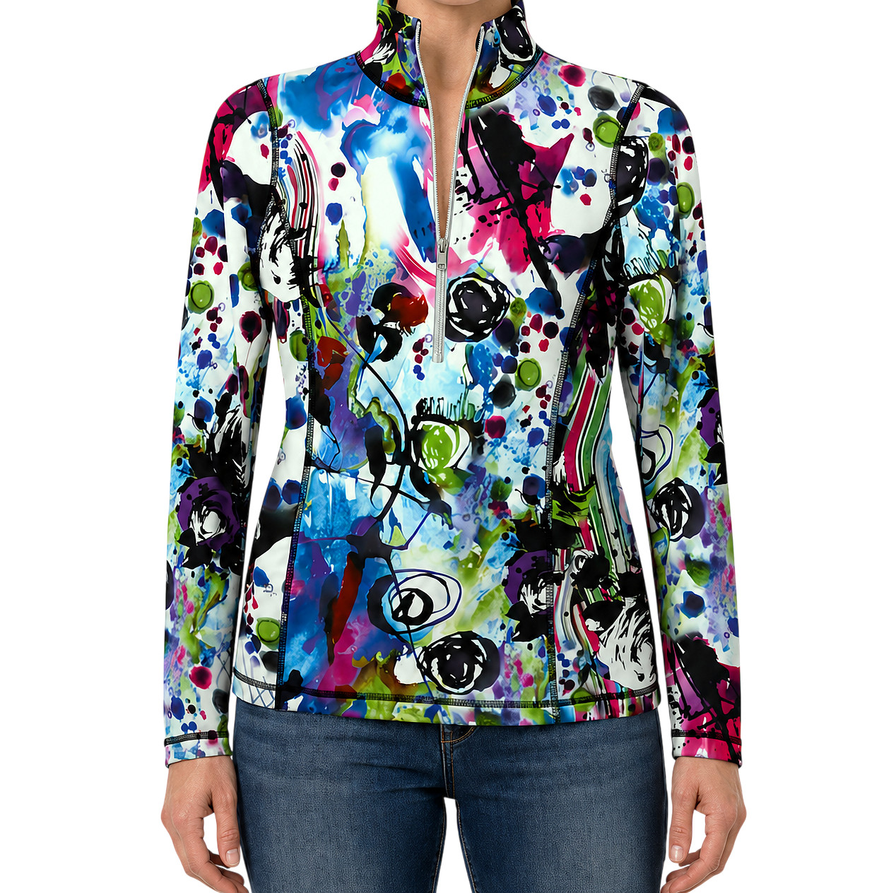 Sno Skins Micro Fiber Print Top Womens Small 1/4-Zip Mid-Layer Long Sleeve Shirt