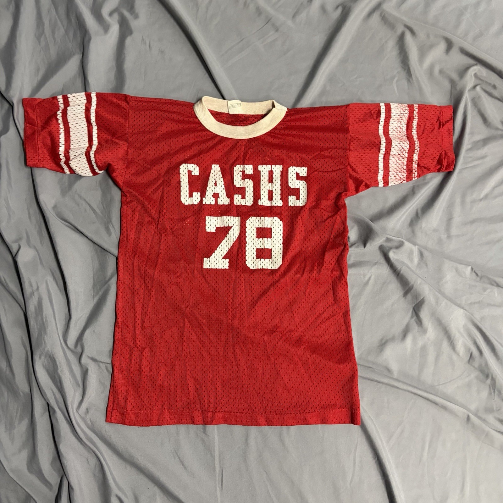 Vintage 60s 70s CASHS Red Nylon Mesh Football Jersey Size Small Jesco USA Made