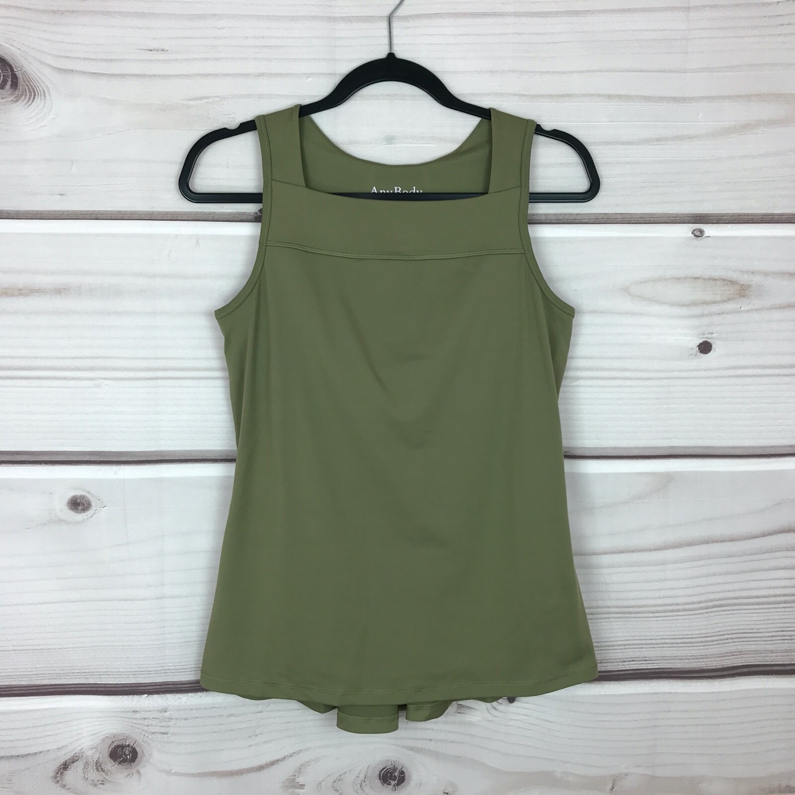 AnyBody Top Womens XS Green Tank Move Stretch Jersey Shelf Bra Square Neck Solid
