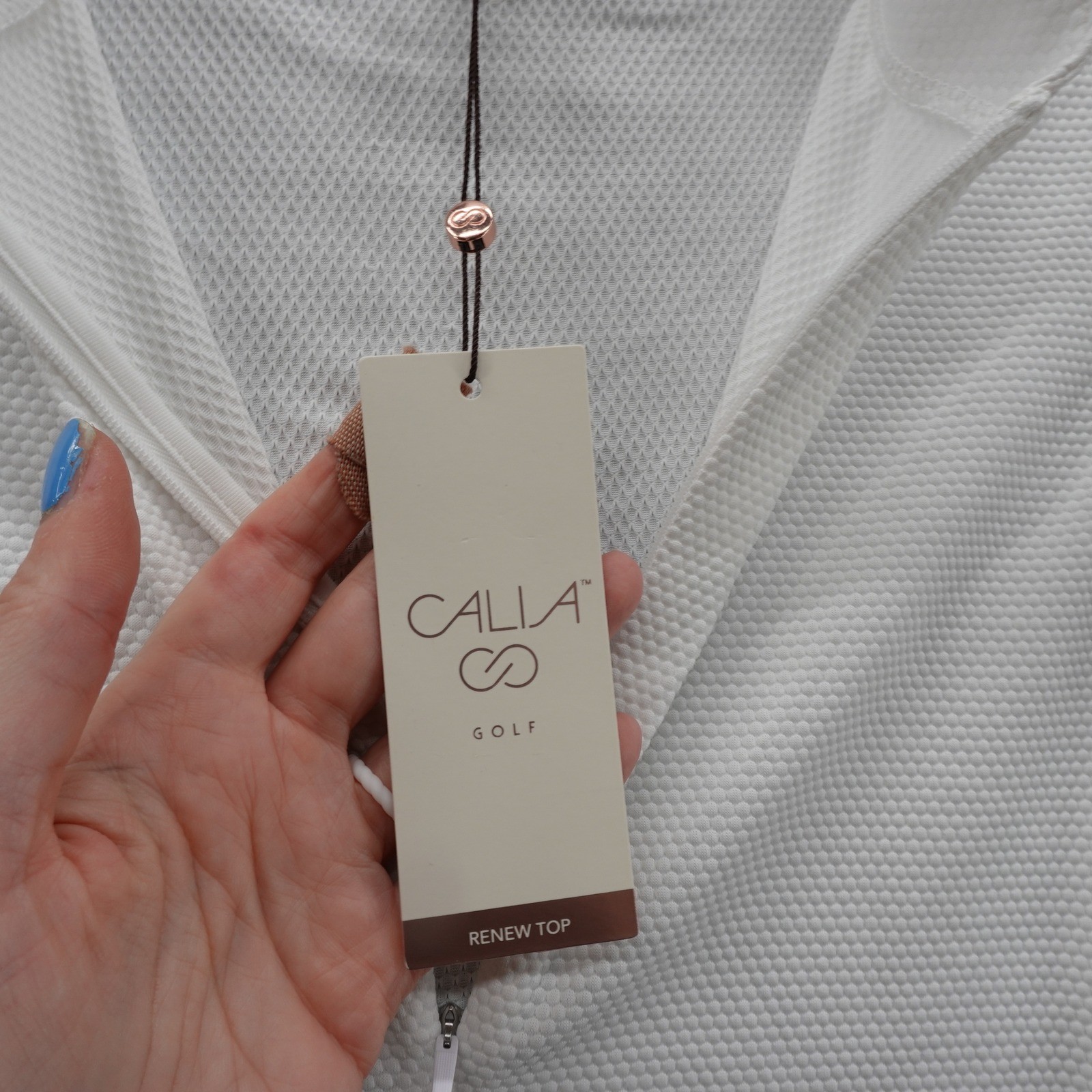 Calia Golf Renew Texture Cap Flutter Sleeve Zip Top Pure White XXL NEW