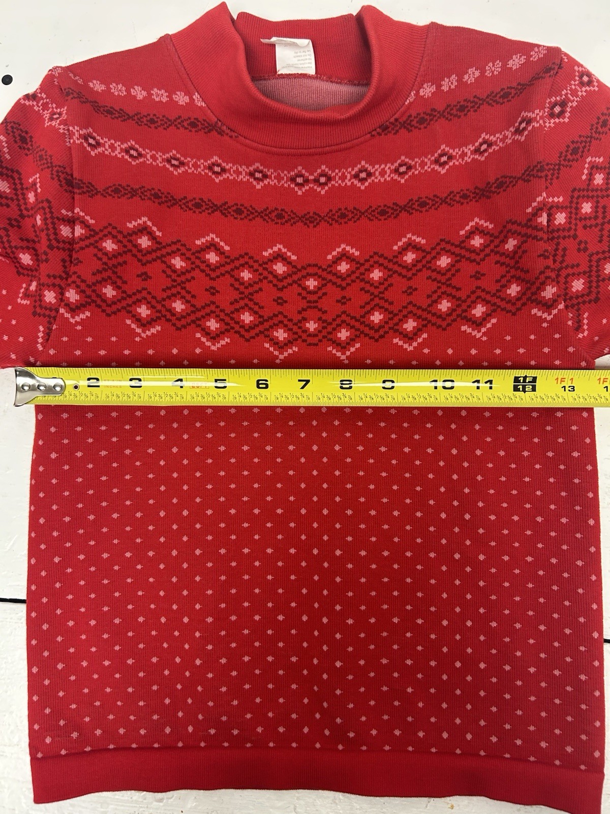 Fabletics Long Sleeve Active Top Womens S Red Nordic Fair Isle Mock Neck