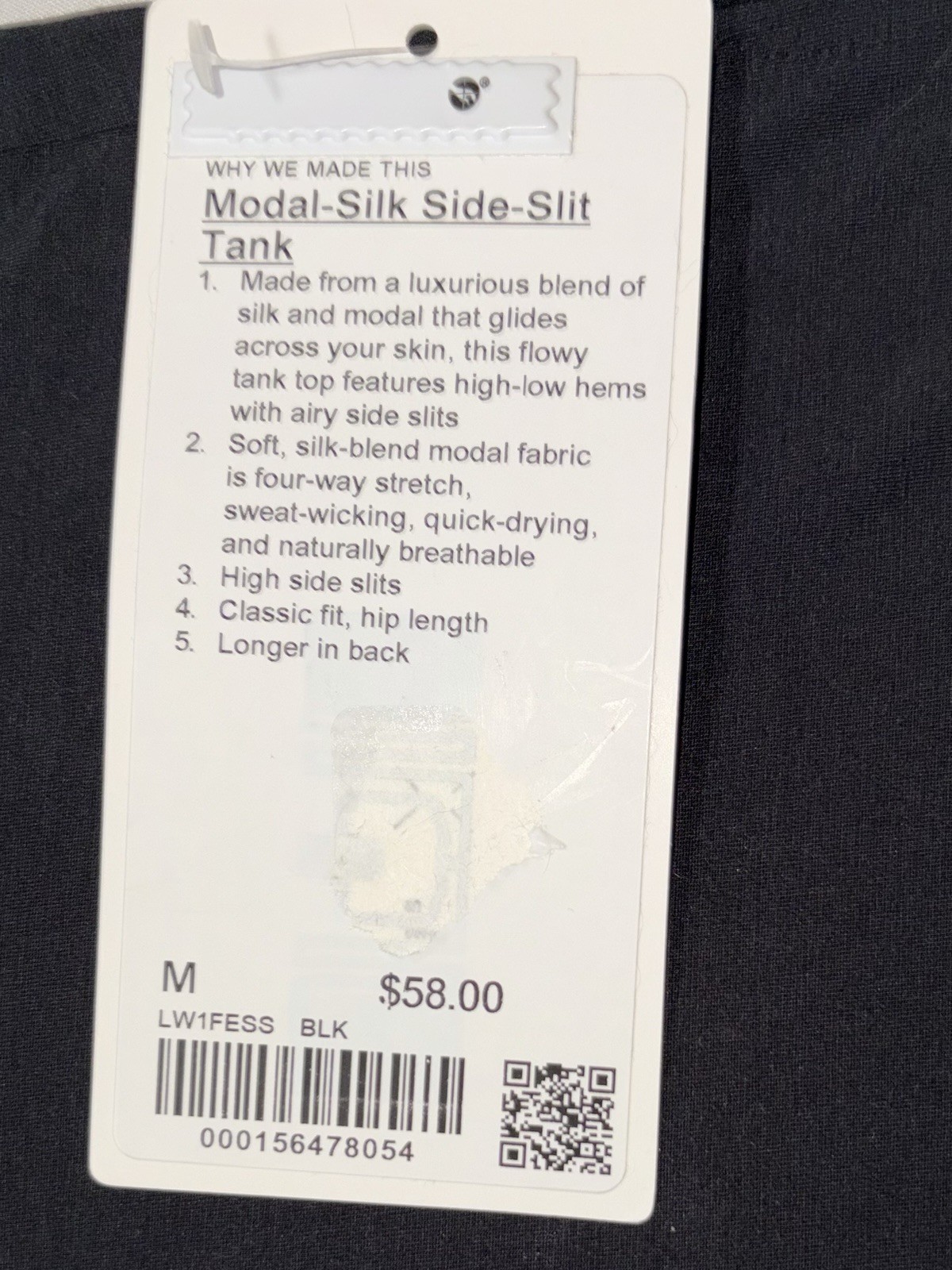NWT☀️LULULEMON☀️MEDIUM☀️MODAL SILK SIDE SPLIT TANK☀️4-WAY STRETCH☀️BLACK☀️$58