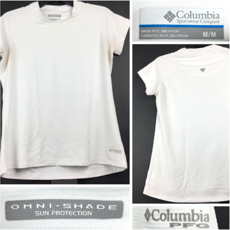 Columbia Womens Medium White PFG Omni-Shade UPF Active T-Shirt 38 in Bust