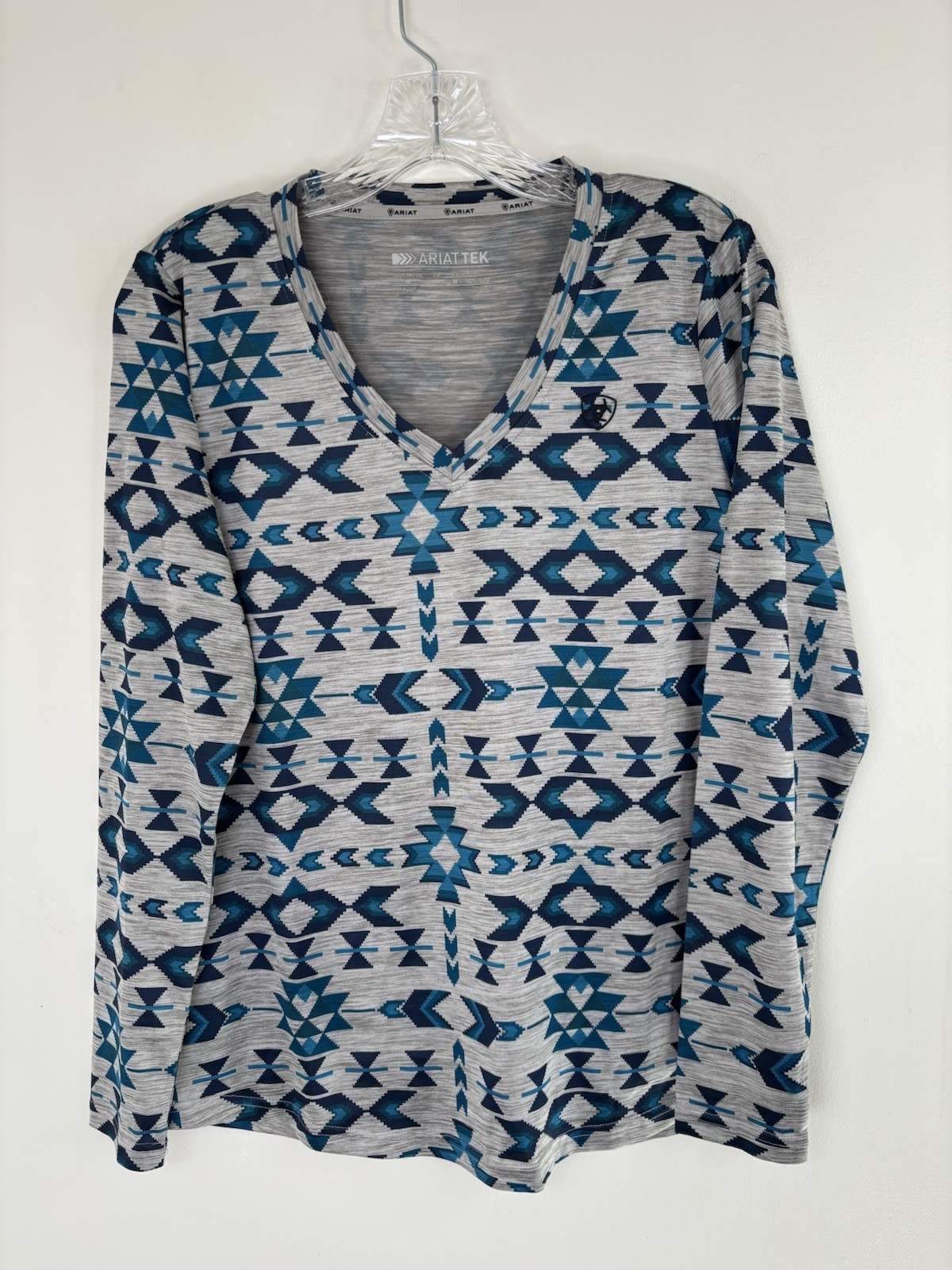 Ariat TEK Top Aztec Print Active Wear Medium Gray/Teal Long Sleeve Southwestern