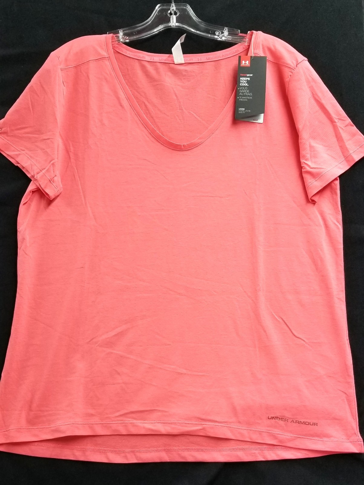 ☀️ Under Armour Womens Scoop Neck Coral Tee ~ Heat Gear Loose Fit Shirt Sz L NWT