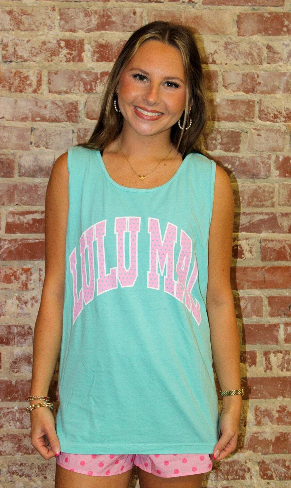 Lulu Mac Polka Dot Adult Chalky Mint Comfort Colors Tank Top