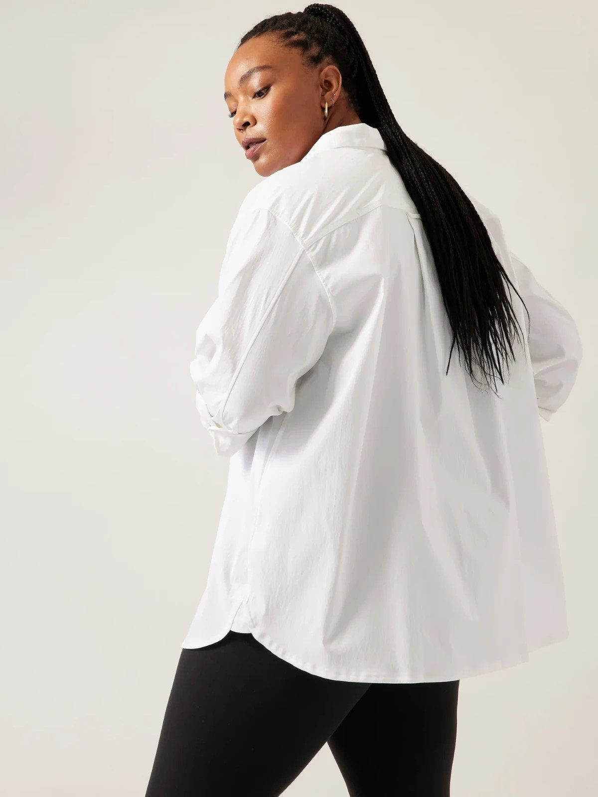 Athleta S SMALL Performance Poplin Shirt, White Oversized Top Blouse Travel NWT