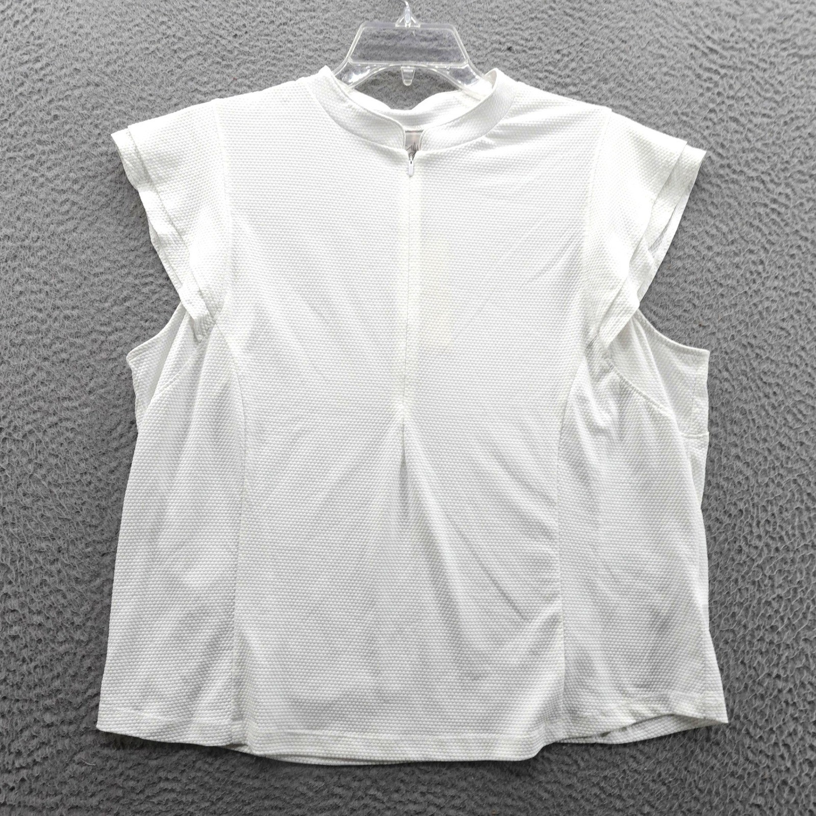 Calia Golf Renew Texture Cap Flutter Sleeve Zip Top Pure White XXL NEW
