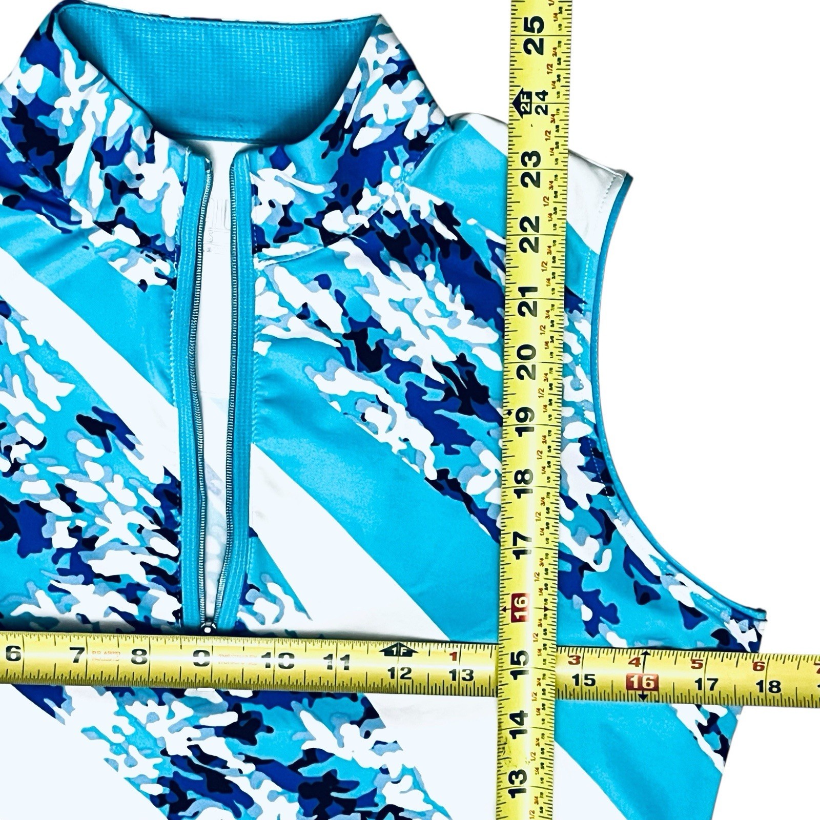 Tail Activewear Top Golf Tennis Blue White Abstract Print Mock Neck 3/4 Zip Sz S