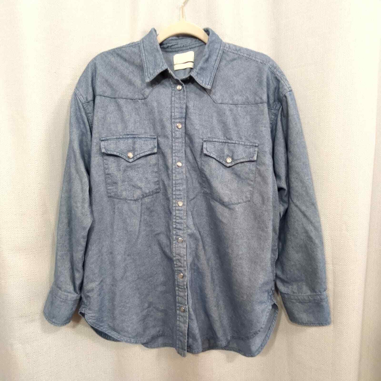 J Crew Shirt Womens S Relaxed Fit Indigo Flannel Snap Front Blue Western