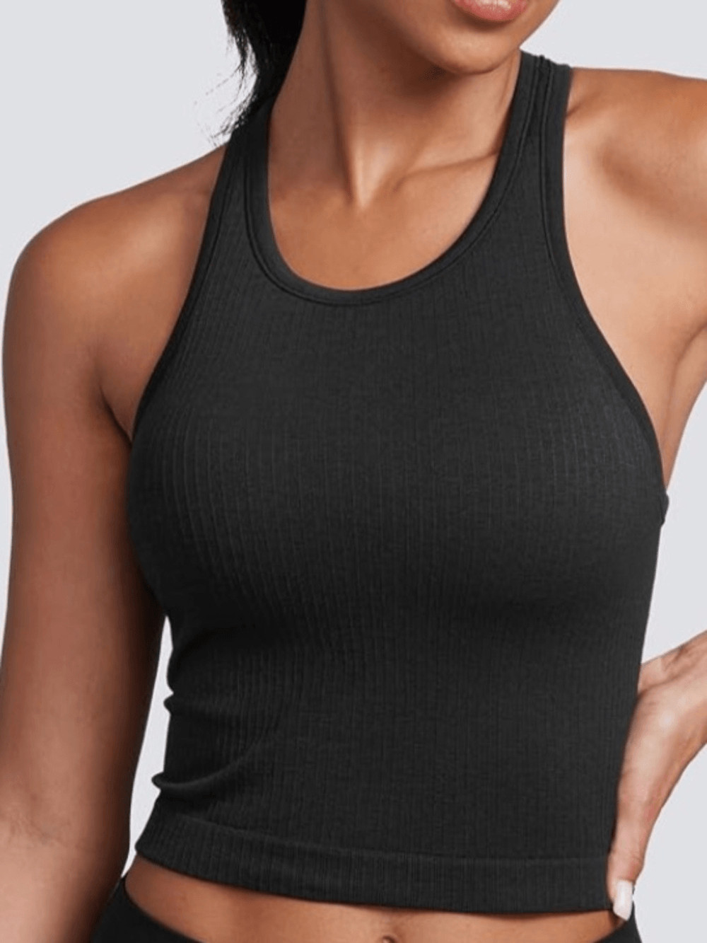 CRZ YOGA Seamless Ribbed High Neck Crop Tank Tops Sports Bra, Black, Small, NWT