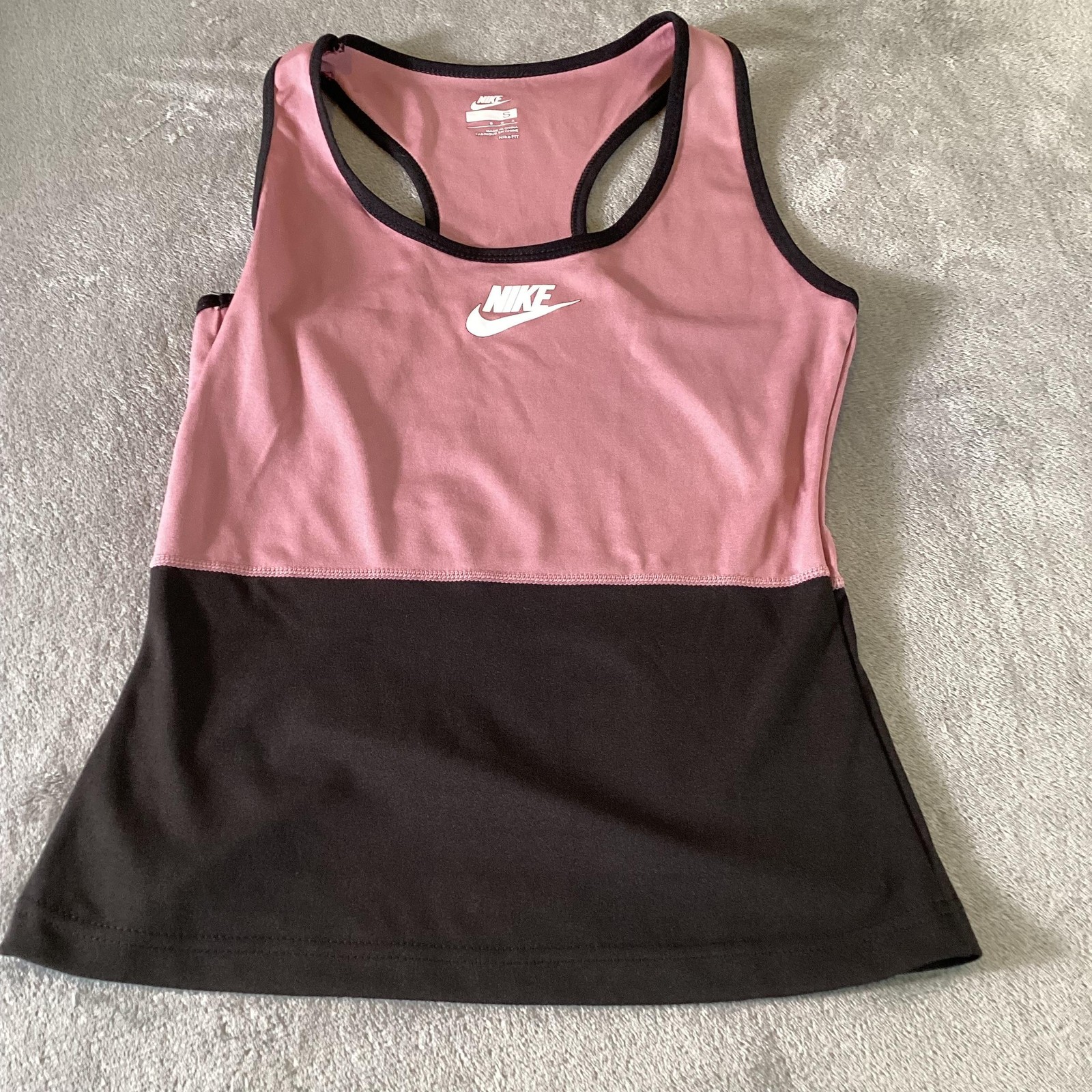 Nike Tank Top Womens Small Pink Black Colorblock Racerback NikeFIT Athletic Gym
