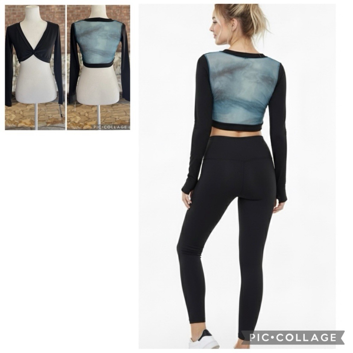 Katrina Active Wear Crop Top Black Mesh Back NWT L Ballet Athleisure Dancewear