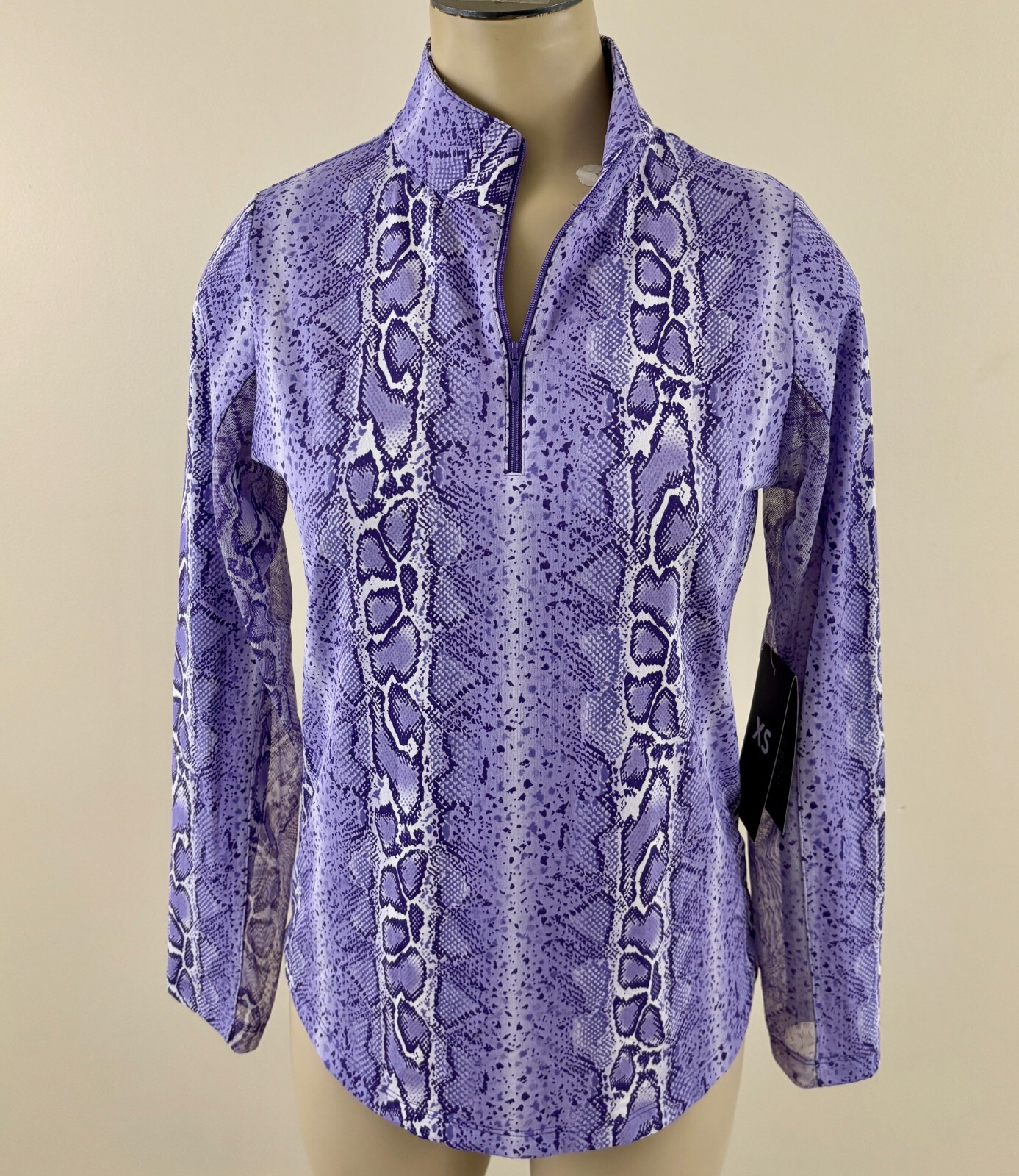 IBKUL KIMMY NWT Women XS Plum Snake 1/4 Zip Long Sleeve Mock Mesh Panel Pullover