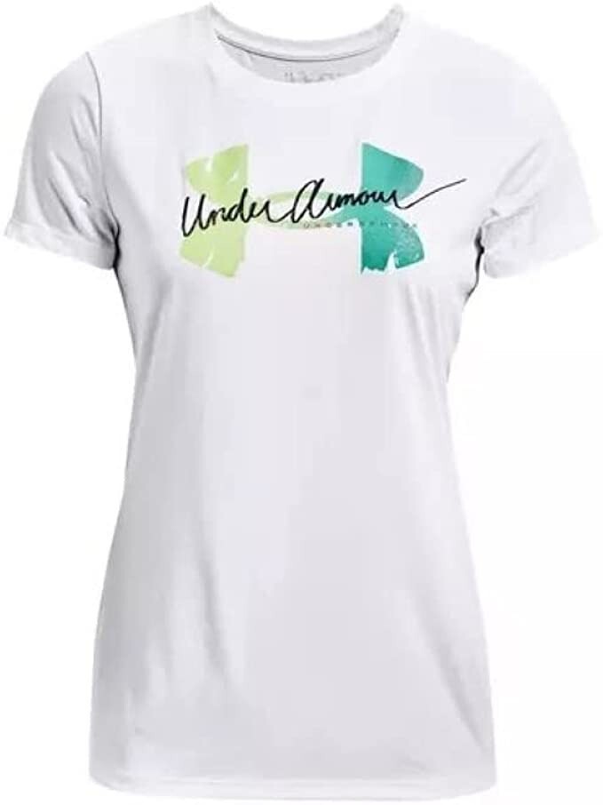NWT Under Armour Womens Tech Script Logo Loose White T-Shirt White Size M UA130