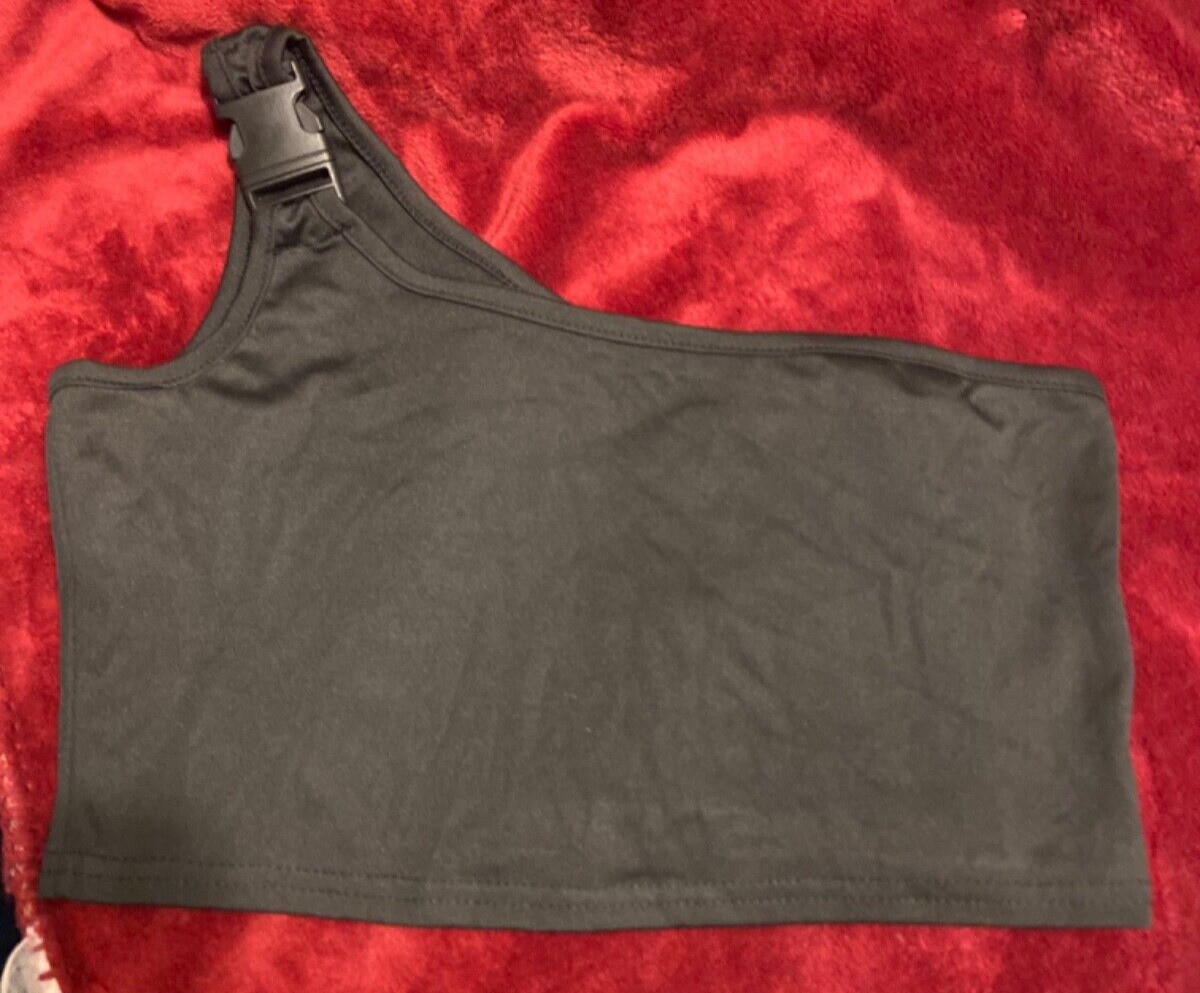Shein Women workout black cute one shoulder tank top size 6 Medium