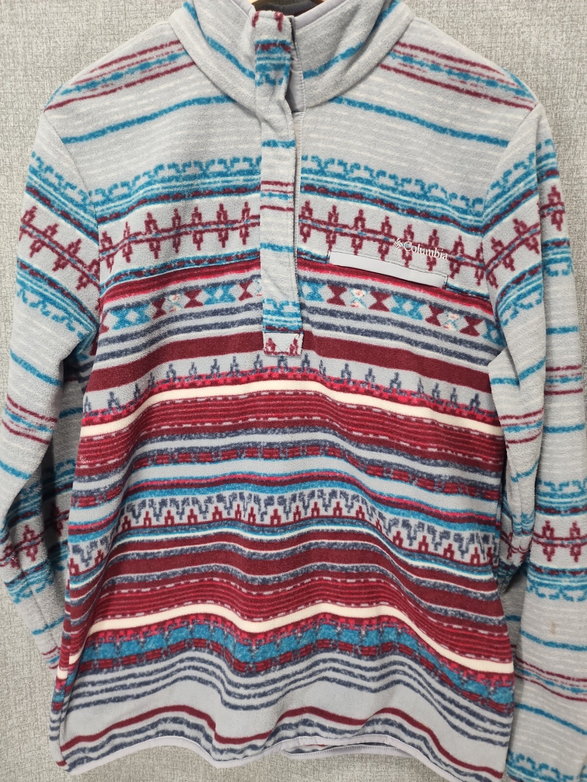 Columbia Mountain Side Fleece Pullover Large Zippered Pocket Aztec Womens B88