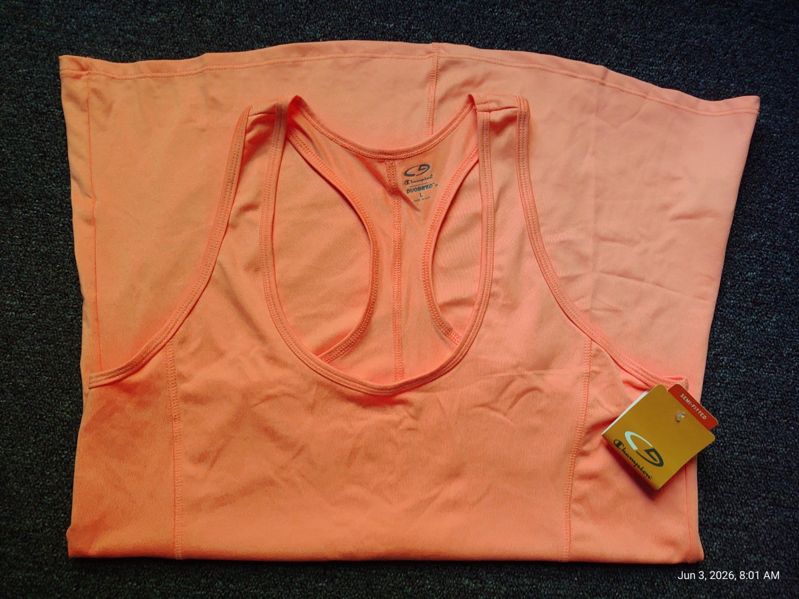 NWT Women’s Size Large Champion Duo Dry Semi-fitted Tank Top Deep Sea Coral