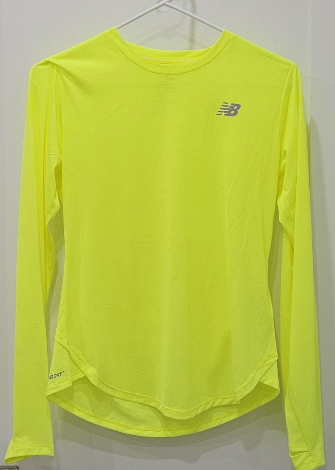 New Balance Dry Running Reflective Womens Neon Yellow Mesh Crew L/S TShirt Sz S