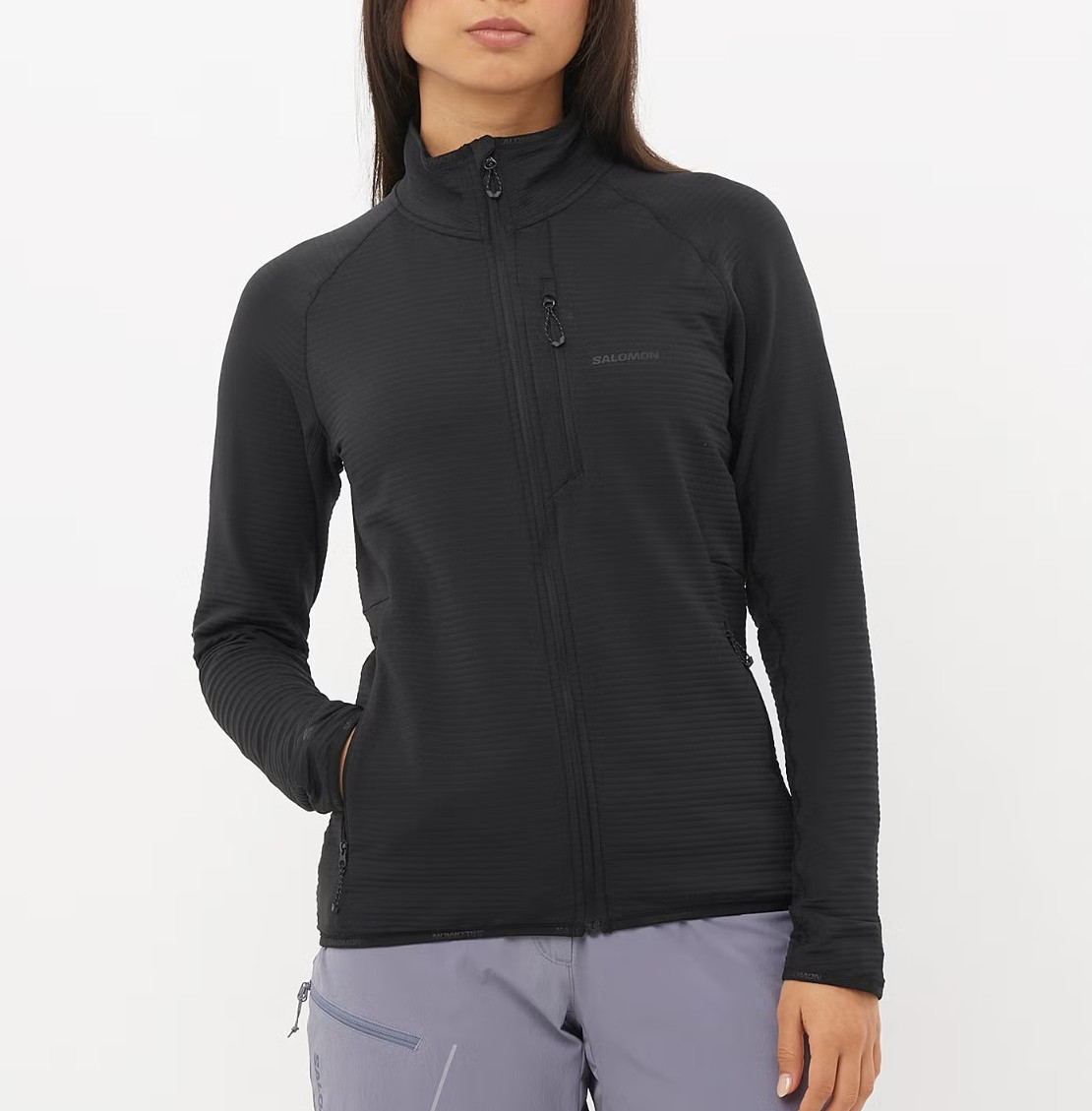 Salomon Essential Lightwarm Full Zip fleece Pullover Women’s Hiking M/Black NWT