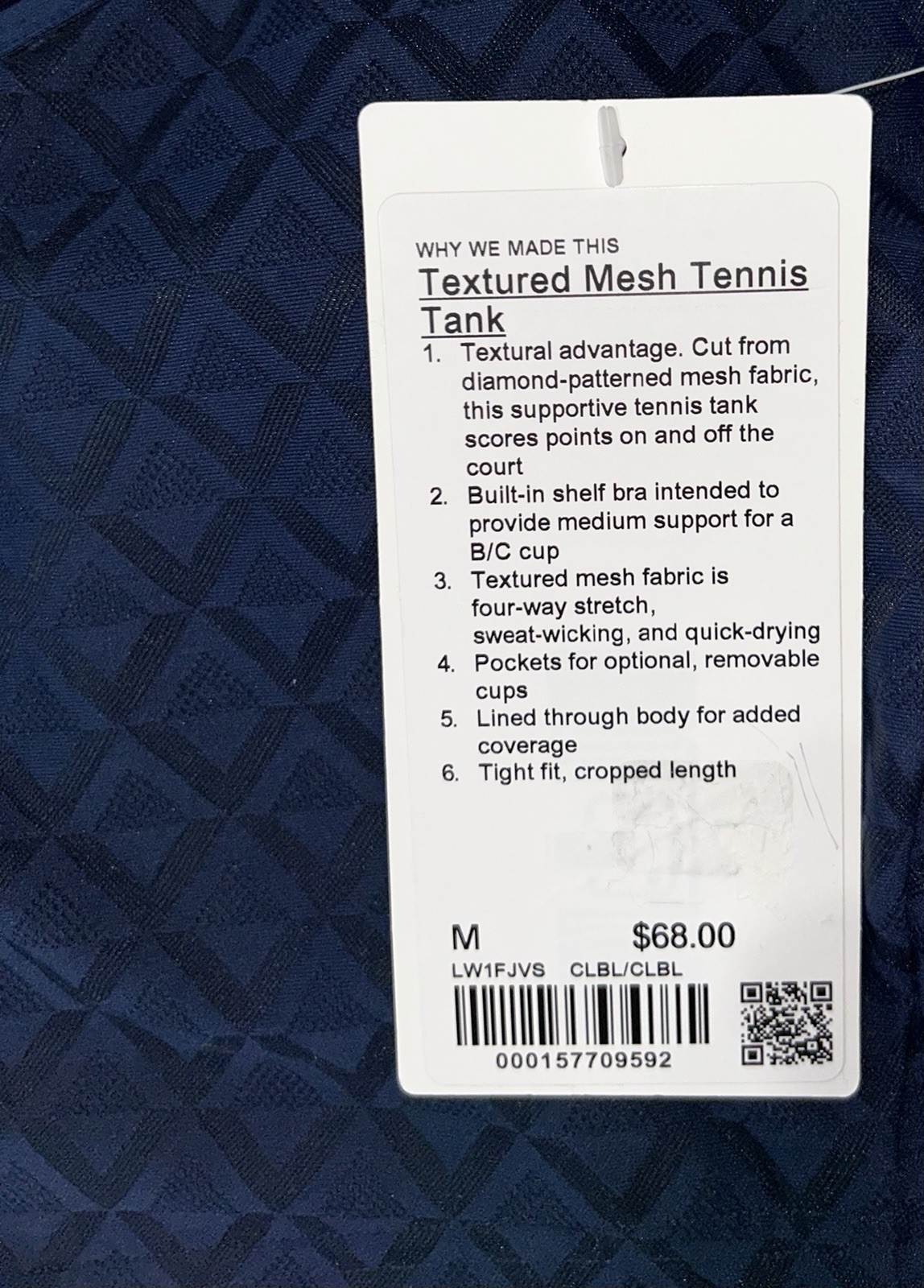 NWT🏓LULULEMON🏓MEDIUM🏓TEXTURED MESH TENNIS TANK🏓CROPPED🏓CLUB BLUE🏓