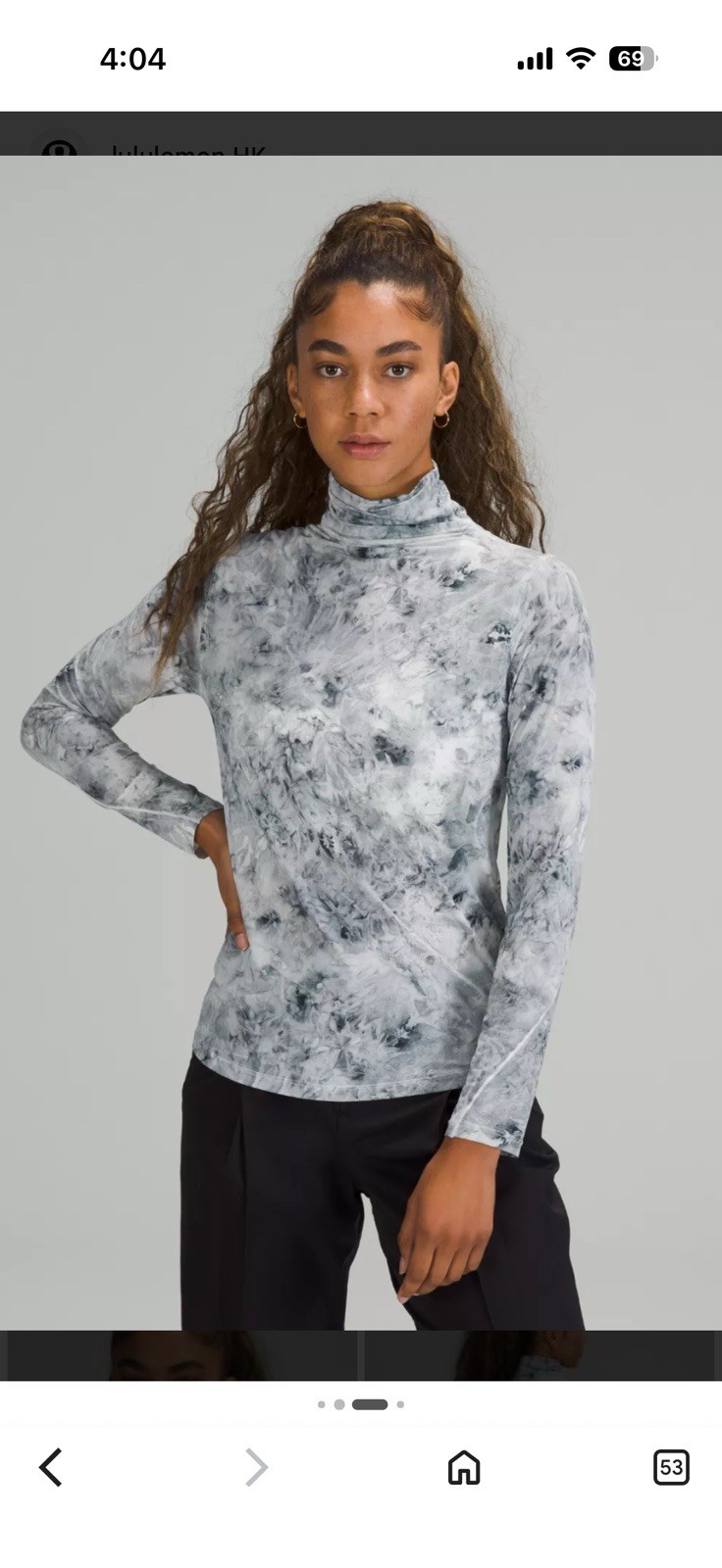 Lululemon Hold Tight Turtleneck Top Gray & White Marbled, Sz 8.